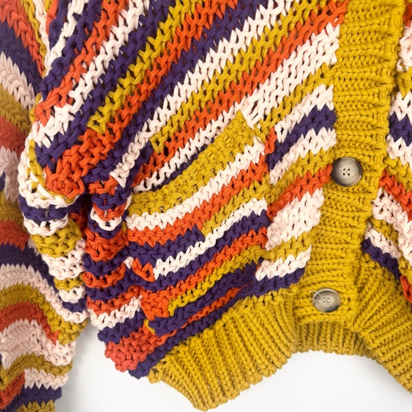 Zara Chunky Knit Colorful Striped Sweater Cardigan Button Front Size Large - Picture 7 of 10